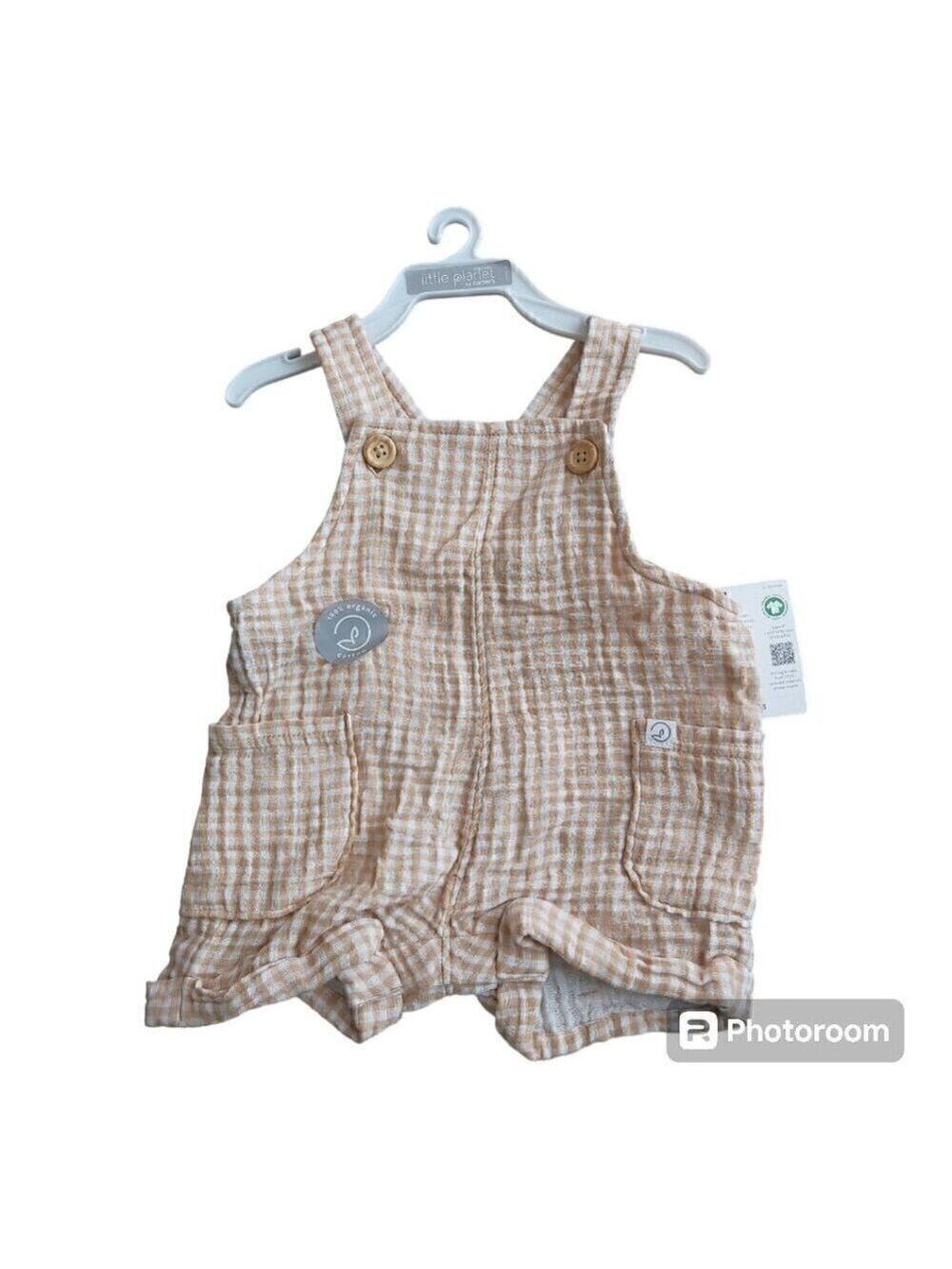 Little Planet by Carter's 100% Cotton Brown/White Plaid Overalls: Classic Style